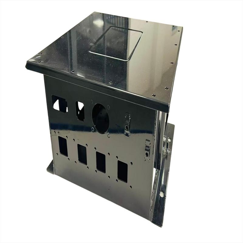 Precision metal enclosure with cutouts for power electronics, finished in gloss black